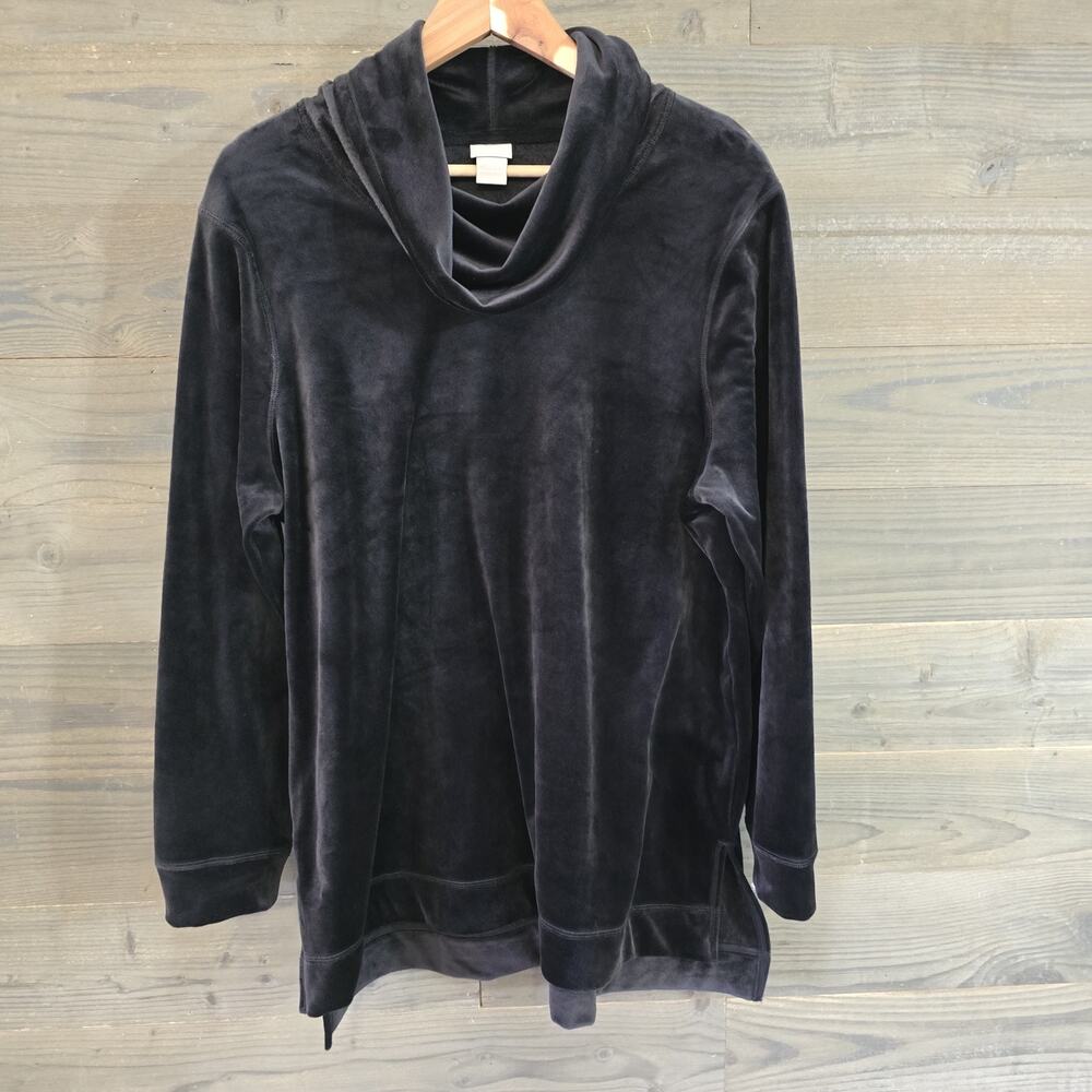 Chico's Zenergy Size 3 Black Ribbed Cowl Neck Tunic Sweater Top
